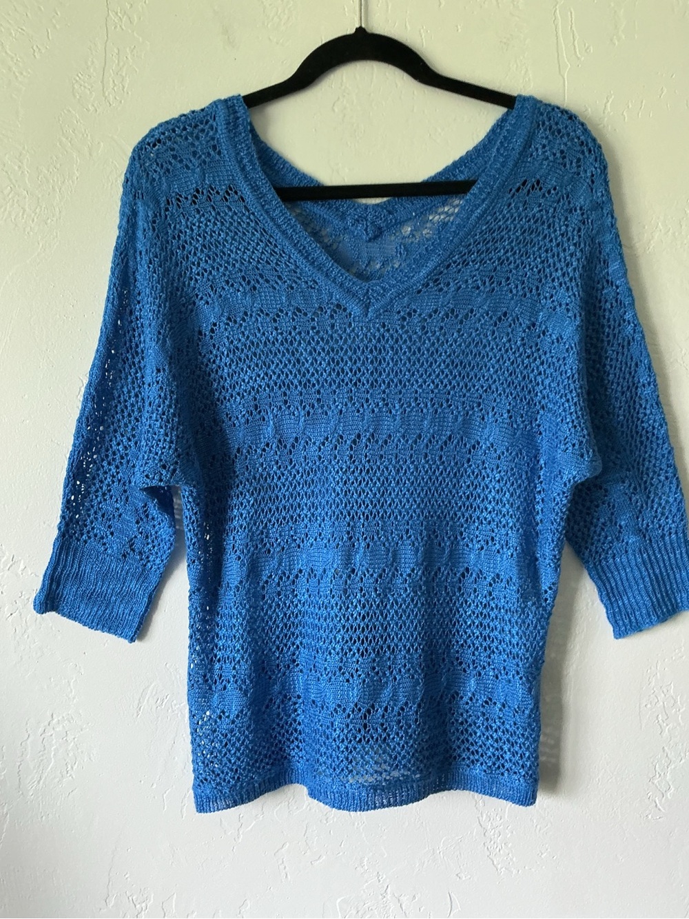 Blue crochet V-Neck Open Knit Sweater